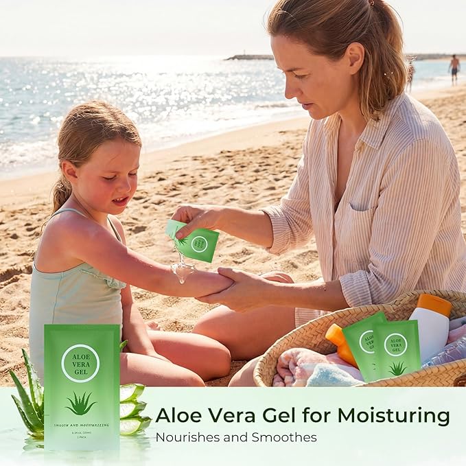 Travel Size Aloe Vera Gel Bulk Mini Natural Organic Aloe Vera Lotion, Individually Wrapped Moisturizer Soothing After Sun Aloe Cream for Face Body Skin Care Outdoor Vacation 0.34 Fl Oz (Pack of 100)