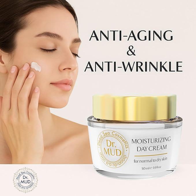 Dr. Mud Moisturizing Day Cream – Daily Face Cream with Dead Sea Minerals, Hyaluronic Acid, Collagen & Natural Plant Extracts – Paraben Free Anti-Aging Facial Moisturizer for Normal to Dry Skin, 50ml