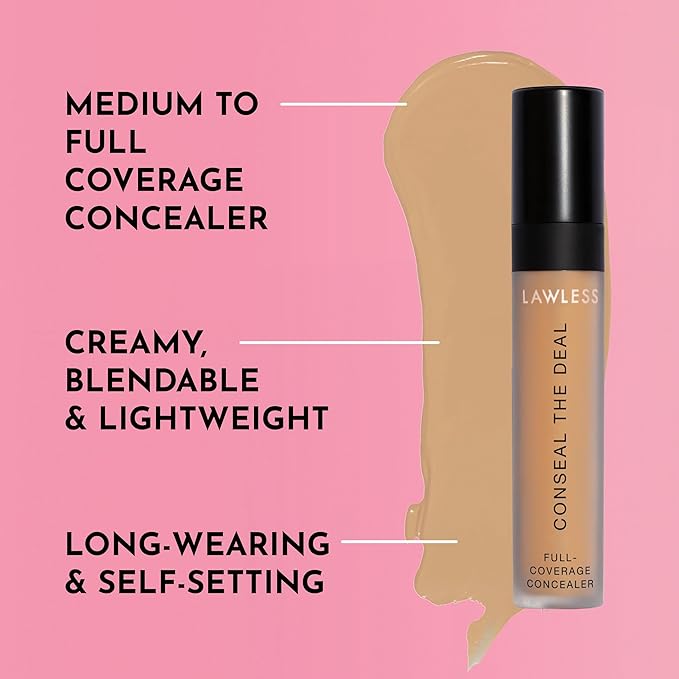 LAWLESS Conseal The Deal Lightweight Longwear Everyday Concealer - Goldie - with Antioxidants and Caffeine to Reduce Dark Circles and Puffiness. Long-Wearing and Self-Setting, Silicone-Free - 5 ml.