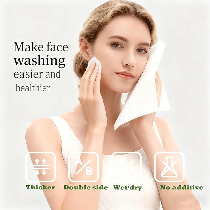 【Large Pack】Disposable Face Towels 160 Count,Hanging Design100% Bio-based Viscose Ultra Thick Face Towelettes,Dual-Texture,Makeup Remover Dry Wipes for Blemish or Sensitive Skin (160 count)