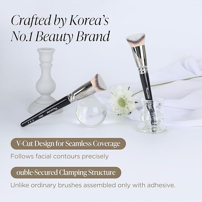 Piccasso Brush Korean Foundation Spatula – Professional Stainless Steel Makeup Tool for Thin, Seamless Foundation & Cream Blending (V-cut)