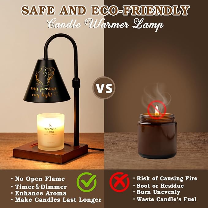 Candle Warmer Lamp with Timer Dimmable, Valentines Day Gifts for Him Her Couple, Anniversary, Adiustable Height Modern Candle Warmer Black Candle Lamp, Personalized Gifts for Husband, Wife