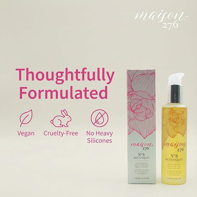 Maison 276 No. 8 Botaniques Multi-Purpose Moroccan Oil Moisturizer for Face, Body & Hair, After Bath & Shower Body Oil For Women & Men, Paraben-Free, Sulfate-Free, 4 Fl Oz