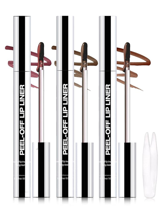 Erinde 3PCS Peel Off Lip Liner Stain, Long Lasting Tattoo Lip Liner with Tweezer, Matte Finish Peel Off Lip Stain, Waterproof Transfer Proof, Non-Stick Cup Nude Lip Lipliner Stain