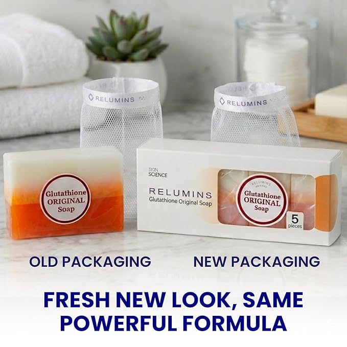 Relumins Glutathione Soap Bars - New Year, New You Deep Cleansing & Hydrating Soap for Smooth, Refreshed Skin - Gentle Exfoliating Formula for Face & Body - 5 x 150g Bars