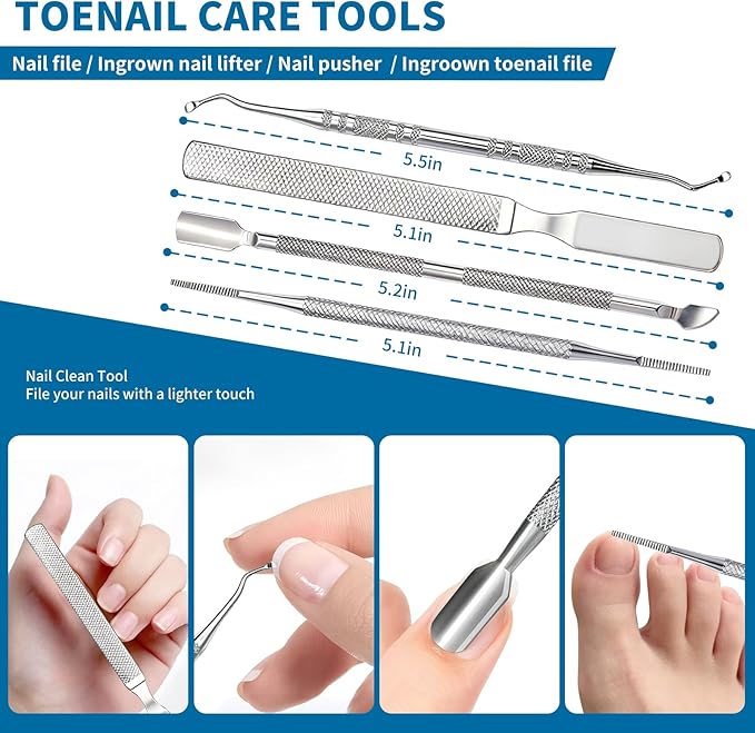 7-Piece Professional Stainless Steel Ingrown Toenail Removal Kit, Ingrown Toenail Treatment Set, Toenail Clippers for Thick Toenails, Heavy Duty Nail Clippers Tools for Adult Seniors Home Foot Care