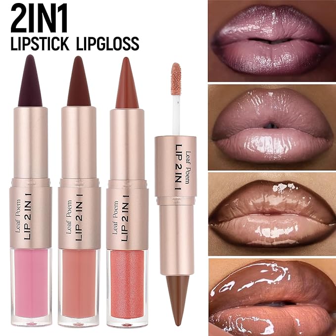 2-in-1 Double-Ended Matte Lip Liner & Lip Gloss Duo, Plum Berry Ombre Lip Combo Pencil, Lip Liner and Lipstick Gloss Set for Defined & Fuller Looking Lips (#08 Plum Berry Ombre)