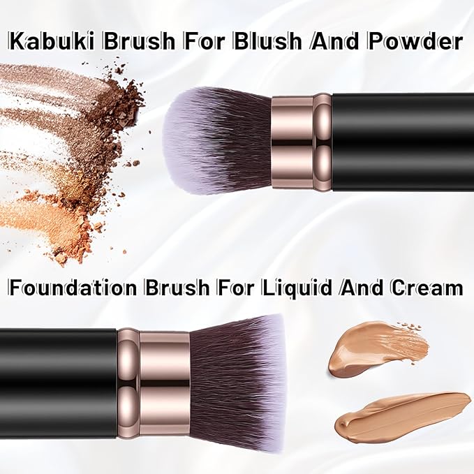 LXUEJIE 3 Pack Retractable Makeup Brush, Travel Kabuki Foundation Brush Portable Powder Foundation Brushes Face Blush Brushes for Blending Liquid Blush Bronzer Buffing Sunscreen Cosmetics(Black Gold)