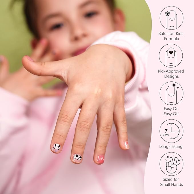 DANNI & TONI Kids Gel Nail Strips Giant Panda Bamboo Flowers Pink Ombre Salon-Quality Peel & Stick Manicure for Children (Age 6+)– Safe, Long-Lasting, Easy to Apply | Panda Pop