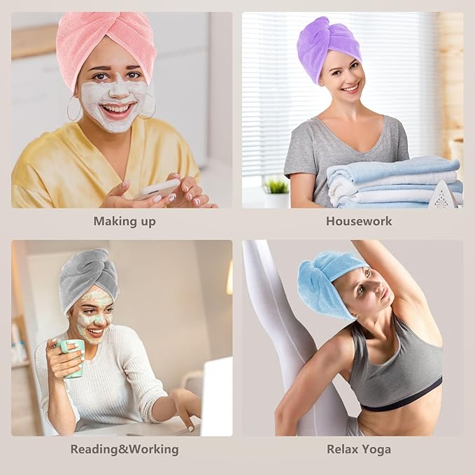 AIDEA Microfiber Hair Towel Wrap, 5 Pack Hair Turbans, Super Absorbent Quick Dry Hair Towel Wrap for All Hair Types Anti Frizz, 26"×10"