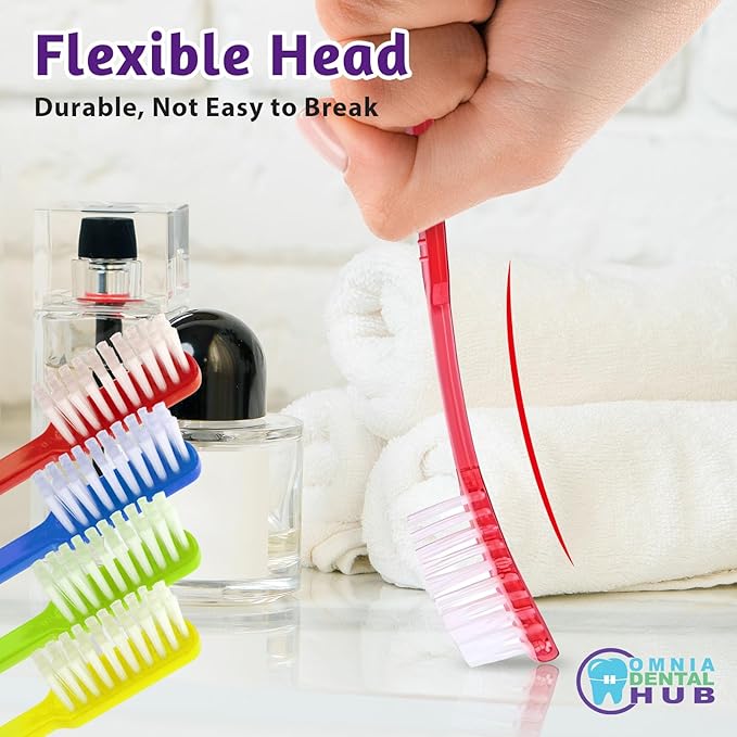 Omnia Disposable Pre-Pasted Toothbrushes | 200 Pcs Individually Wrapped Pre Pasted Toothbrush | Single Use Waterless Tooth Brush for Hotel, Camping, Homeless Gift | Multi Color