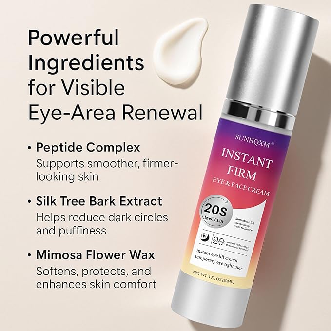 SUNHQXM 20S Instant Eye Lift Cream, Instantly Firms the Eye Area, Smooths Wrinkles, Reduces Puffiness & Under-Eye Bags – Dual Firming Action with Long-Lasting Results – 30ml/1 OZ (Unscented)