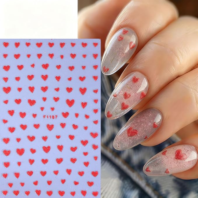 6 Pcs Heart Nail Art Stickers for Nails 3D Self-Adhesive Pink and Red Heart Nail Decals Nail Supplies Valentine Holiday Women DIY Manicure Tips Decoration for Party Salon Nails Salon