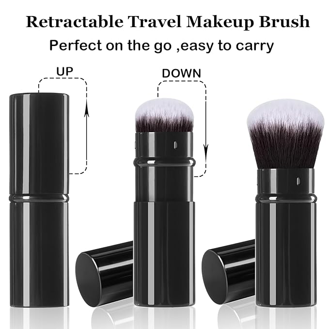 Keriloo Retractable Makeup Brush, 2 Pack Kabuki Travel Powder Foundation Makeup Brush Face Blush Brushes for Blending Liquid, Blush, Bronzer, Buffing, Sunscreen,Flawless Cosmetics