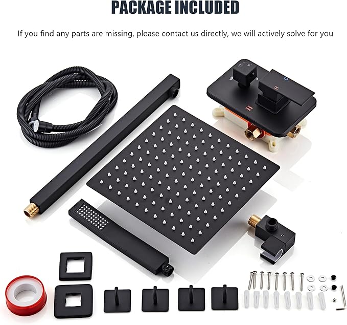 LCEVCGK Shower Faucet Set, Matte Black Rainfall Shower System Complete Wall Mounted for Bathroom with 12 Inch Square Shower Head and Handheld Shower Head Rain Mixer Combo Set