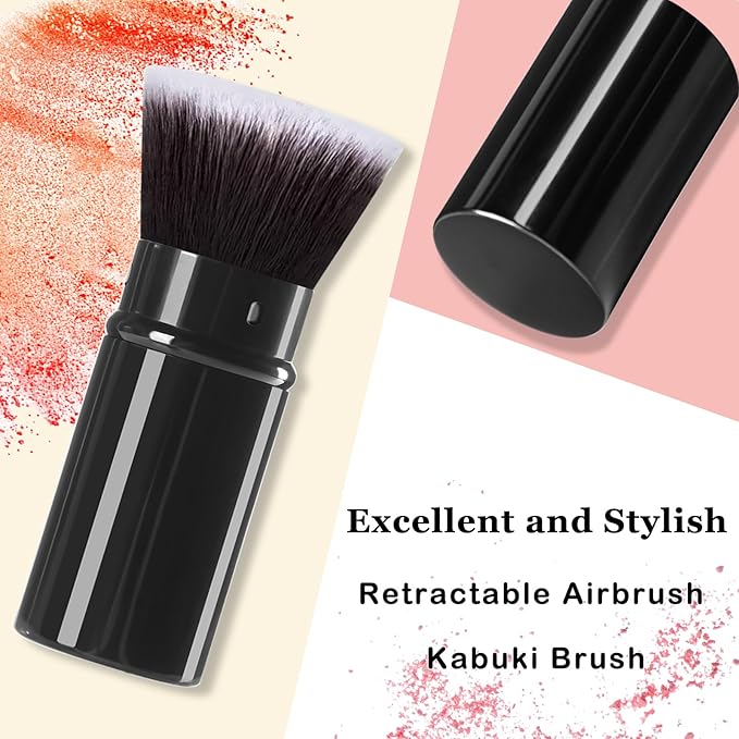 Keriloo Makeup Brush, Retractable Travel Kabuki Powder Foundation Makeup Brush Face Blush Brushes for Blending Liquid, Flawless Cosmetics, Bronzer, Buffing, Sunscreen,