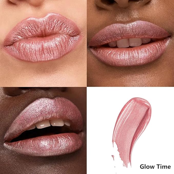 ilembane Nude Pink Metallic Liquid Lipstick – Long Wear Waterproof Lip Gloss with High Pigment, Smudge-Proof, Non-Sticky, Lightweight Lip Makeup for Party, Stage & Daily Wear (Glow Time)