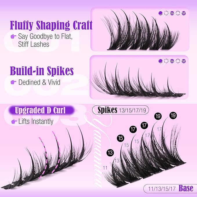 Lash Clusters with Spikes Manga Lash Clusters 300PCS Wispy Volume Cluster Eyelash Extensions 60D 70D 100D Mixed 13-19mm Eyelash Clusters DIY Individual Lashes Extension for Anime Lash Look by Yawamica