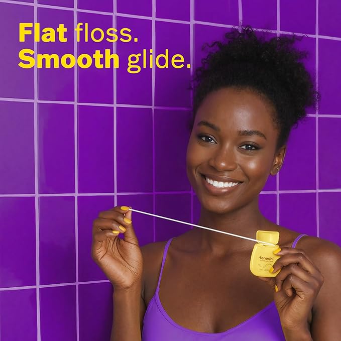 Tonochi SlimWeave Flat Dental Floss for Tight Teeth & Tight Spaces – Extra Thin, Smooth-Glide, Gentle on Gums, Mint + Xylitol, 3-Pack (50 m Each)