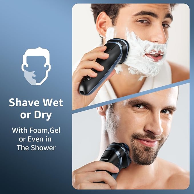 Rechargeable Electric Razor for Men: IPX7 Waterproof Shaver - 1.5H Fast Charge, 4D Flex Precision Blades with Pop-Up Trimmer - Gentle on Sensitive Skin, Travel-Friendly