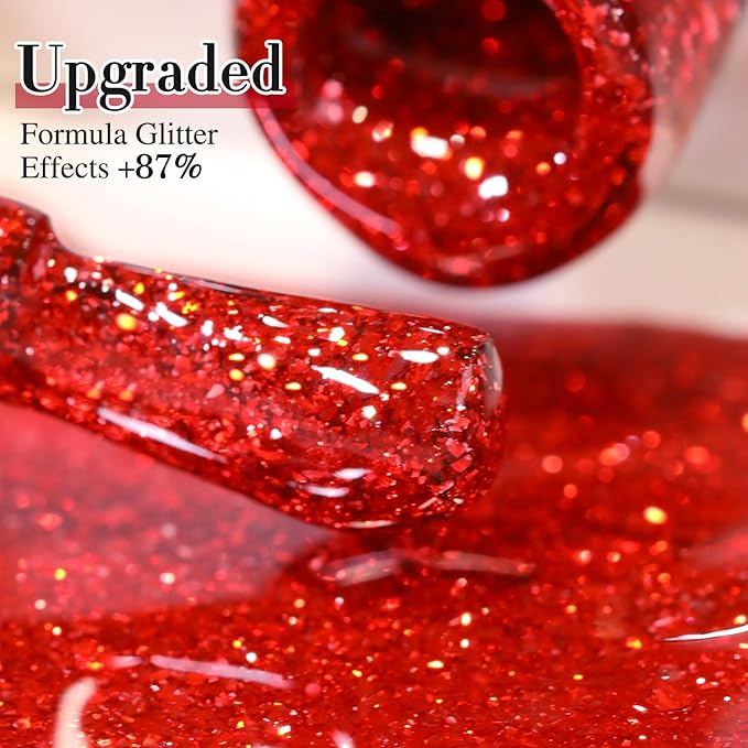 Double Rhythm Glitter Gel Polish Deep Red 15ML Shimmer Reflective Color for Nail Art Salon DIY at Home 0.5Oz (Dark Red-B1127)