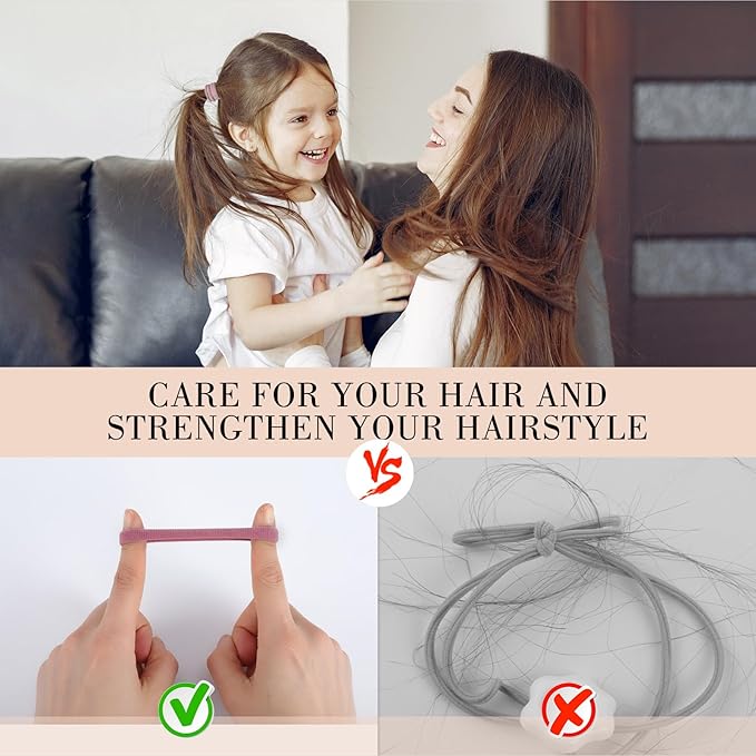 100PCS Hair Ties for Thick Hair, Seamless Nylon Elastic Ponytail Holders Stretchy Hair Bands for Women Girls