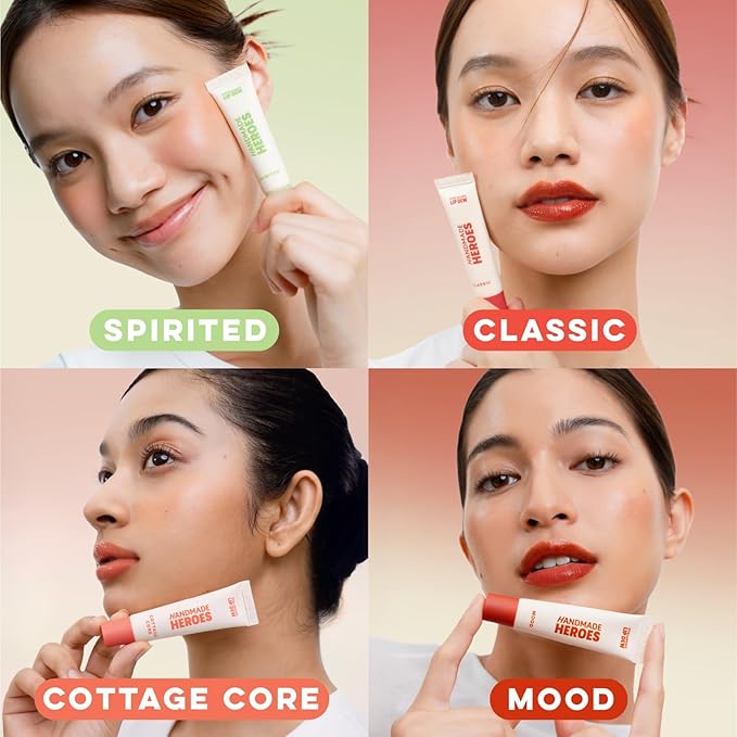 Handmade Heroes 100% Natural Vegan Tinted Lip Gloss with Hyaluronic Acid - Lightweight Moisturizing Soft Lipstick for Dry Lips - 4pc Lip Care set