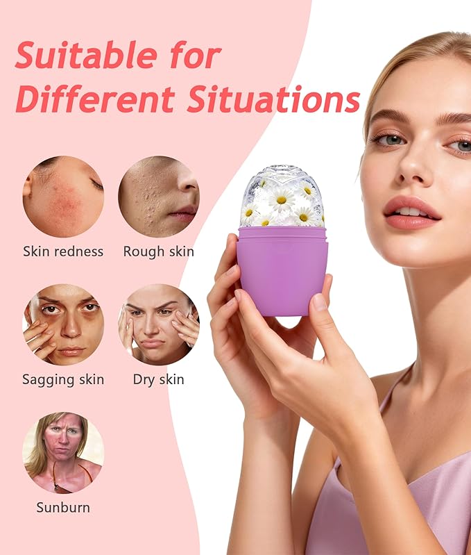 Ice Face Roller - Ice Roller for Face Silicone Mold Reusable for Women Face Eye Neck Naturally Conditioning and Skin Care,De-Puff Eye Bags,Reduce Migraine Pain,Face Massager (1PK+2PP)