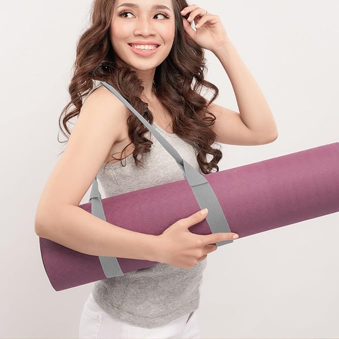 Adjustable Nylon Yoga Mat Strap for Carrying Thick Mats with Shoulder Sling Gray Gym Grip Strap for Pilates Travel and Fitness Transport