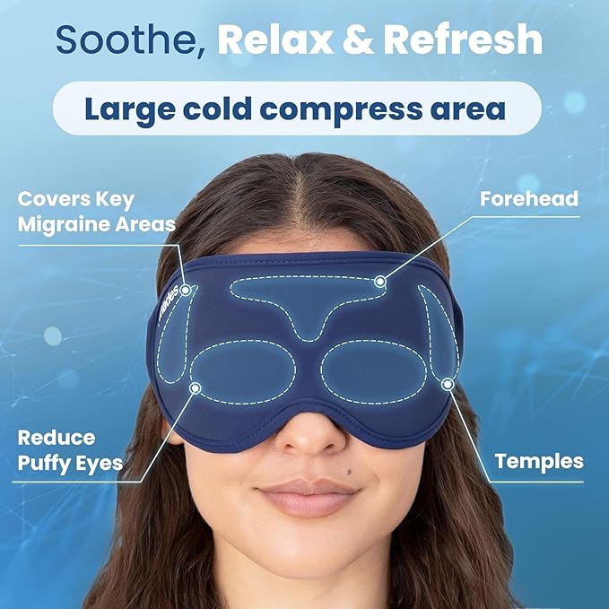 IceShades Cooling Gel Eye Mask for Migraine Relief, Black + Blue Bundle, Tension & Hangover Migraine Mask, Cold Compress for Headache Dark Circles Tired Puffy Eyes, Reusable Ice Pack for Sleeping