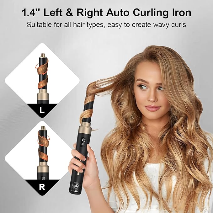 8 in 1 Hair Dryer Brush with Auto‑Curl Chamber – Hot Air Styler & Volumizer, Hair Styler & Dryer in One, Ceramic Ionic Barrel, LCD Temp & Airflow Display