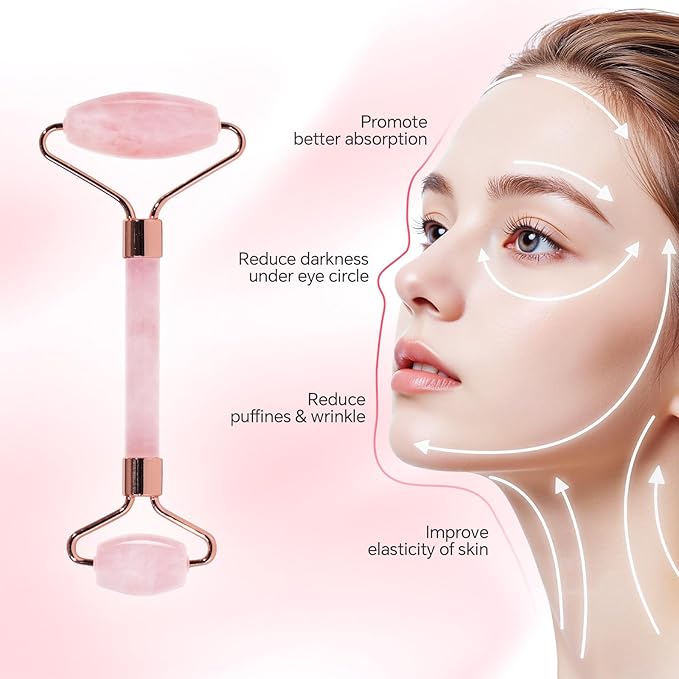 Jade Roller & Gua Sha Set, 4-Piece Facial Tool Kit for Glowing Skin, Anti-Aging, Puffiness & Wrinkles, Natural Jade Stone Face Massager for Lymphatic Drainage, Includes Eye Massager, Gift Ready