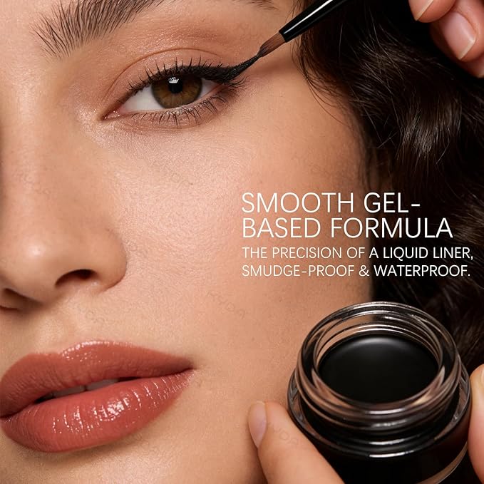 KYDA Brown Gel Eyeliner, Lasting Waterproof Cream Eyeliner & Eyebrow Makeup, High Pigment Smudge-proof Formula, Waterline Matte Eye Liner with Brush, Natural Brow Pomade Set, Espresso