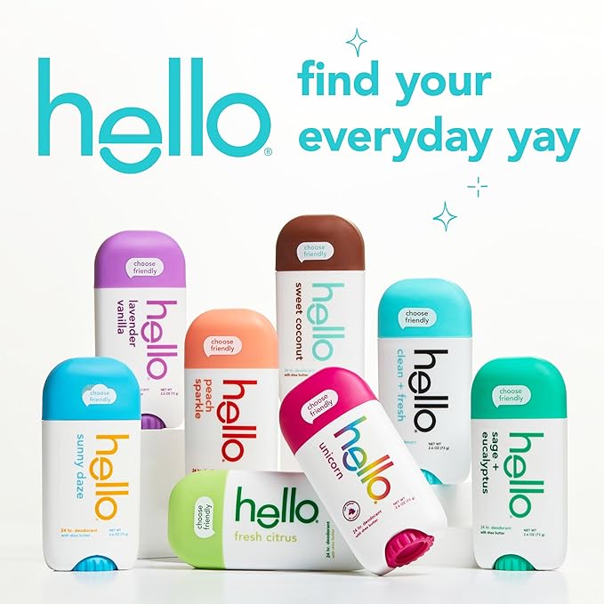 hello Lavender Vanilla Aluminum Free Deodorant for Women and Men with Shea Butter, 24-Hour Freshness, Baking Soda Free Deodorant, Dermatologically Tested, 2.6 oz Stick (2 Pack)