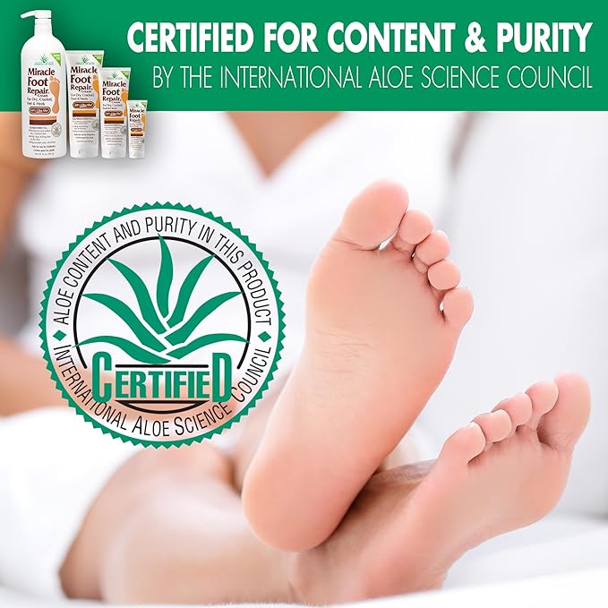 Miracle Foot Repair Cream (8 oz & 1 oz) Repairs Dry Cracked Heels and Feet, 60% Pure UltraAloe Moisturizes, Softens, and Repairs