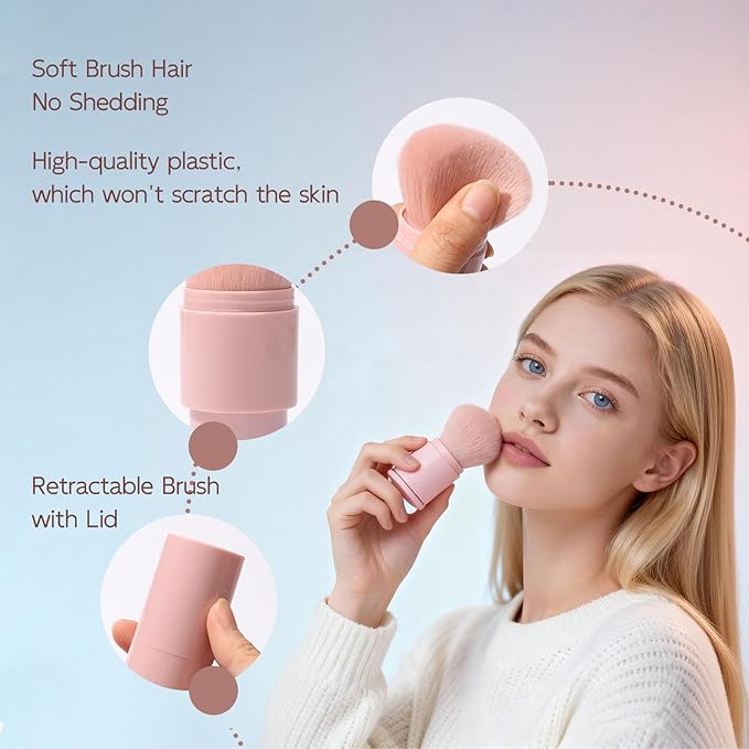 GUOXIAONIU Retractable Makeup Brush, Kabuki Powder brush, Premium Retractable Kabuki Brush, Travel Blush Brush for Bronzer, Setting and Powder Makeup, Essential Tools for Flawless Makeup Application