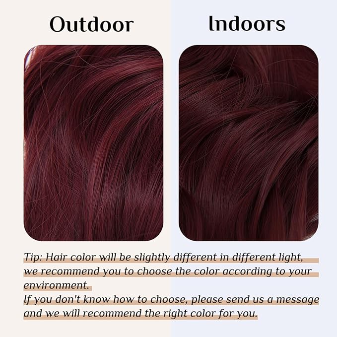 SARLA Burgundy Invisible Wire Hair Extensions with 3 Clips Short Synthetic Wavy Curly Hairpiece Adjustable Transparent Headband for Women 14 Inch Wine Red