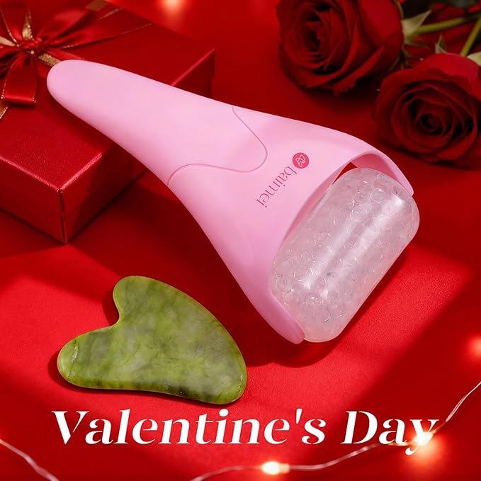BAIMEI IcyMe Ice Roller for Face and Gua Sha Facial Tool Set, Ice Face Roller Reduces Puffiness Relieves Migraines Skin Care Tools, Self Care Gift for Women - Pink