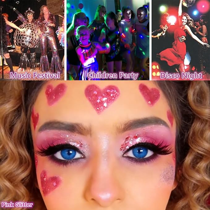 Go Ho Pink Face Body Glitter Gel,Singer Concerts Pink Face Paint Makeup Holographic Chunky Sequins Glitters for Hair/Nails/Lip,Music Disco Outfit for Women,Festival Accessories,52g