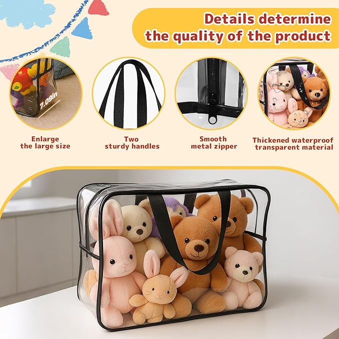 AiDwell Widened X-Large Toy Storage Bags 12.99 x 9.45 x 7.09 in 6 Packs Reusable Clear PVC Board with Zipper Travel Waterproof Organizer Bags Game Storage for Puzzles, Building Blocks, Board Game