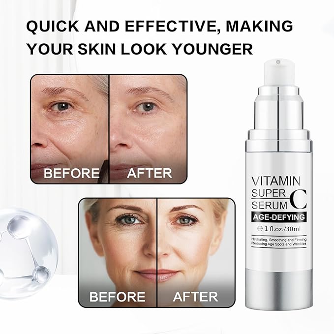 Super Vitamin C Serum 2 Pack, Anti-Aging Facial Serum with Vitamin C, Hyaluronic Acid, Vitamin E & Peptides, Hydrating Brightening Formula for Fine Lines, Wrinkles & Dark Spots