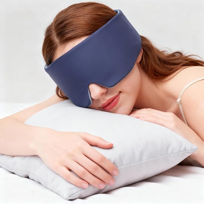 Eye Mask for Sleeping,Ultra Soft Skin Friendly Full Blackout Eye Covers for Women Men,Soundless Velcro, Wider Adjustable Strap for Side Sleeper, Travel, Nap, Yoga (Navy Blue)