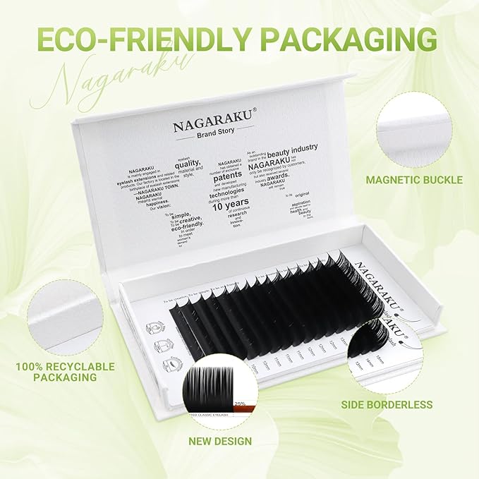 NAGARAKU Individual Eyelash Extensions, Luxury Collected Classic Single Lashes Upgraded 3rd Generation Soft Natural Beauty Salon Professional Lash Supplies 16 Rows Matte Black -0.12 C Curl 10mm