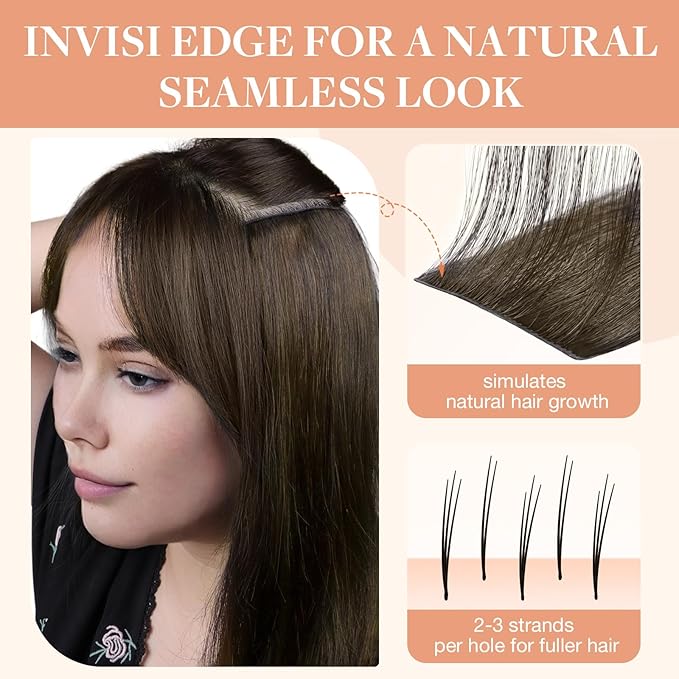 GOO GOO Invisi Edge Clip in Hair Extensions 18inch 130g 7Pcs Injected Seamless PU Clip in Hair Extensions, Virgin Real Human Hair, 3/8/613 Balayage Walnut Brown to Ash Brown and Bleach Blonde
