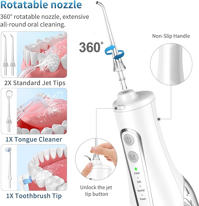 Advanced Cordless Dental Water Flosser for Teeth – Portable Oral Irrigator with 300ml Tank, USB-C Rechargeable, IPX7 Waterproof Electric Teeth Cleaner for Braces & Sensitive Gums