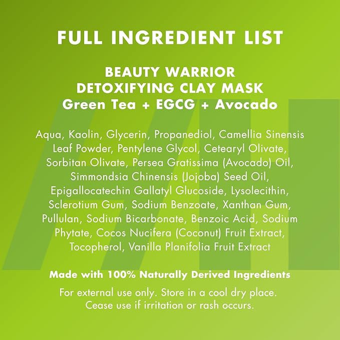 Handmade Heroes Green Tea EGCG Clay Mask – Facial Treatment Mask for Pore Minimizing, Oil Control & Calming. Detoxifying Clay Mask for Blemish Prone Skin