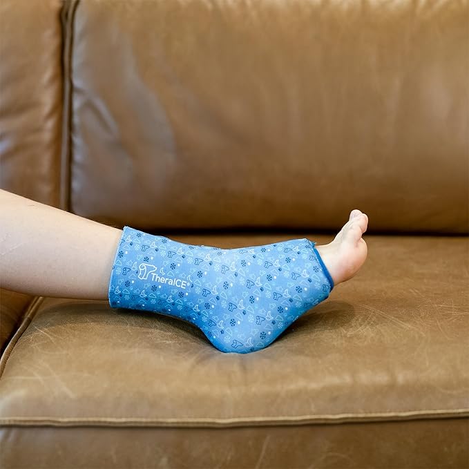 TheraICE Junior Ankle Ice Pack Wrap for Swelling, Reusable for Sprained Ankle Injuries, Cold Therapy Sock Compression, Plantar Fasciitis Relief, Achilles Tendonitis, Sore Feet, Foot & Heel (X-Small)