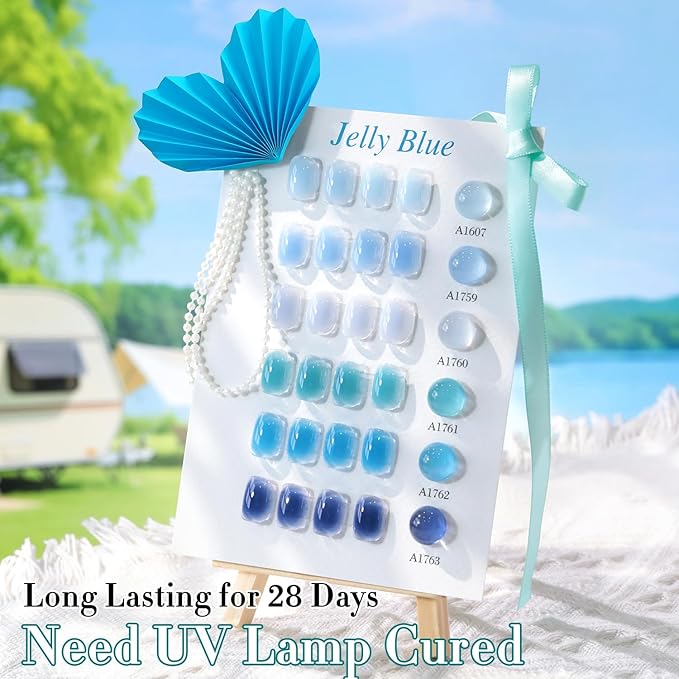 Double Rhythm 6 Pcs 15 ML Gel Polish Set Same Color Same Bottle Soak Off Gel Polish Kit Nail Art Manicure Salon DIY at Home for Women (Jelly Milky Light Dark Blue Navy-T6-82)