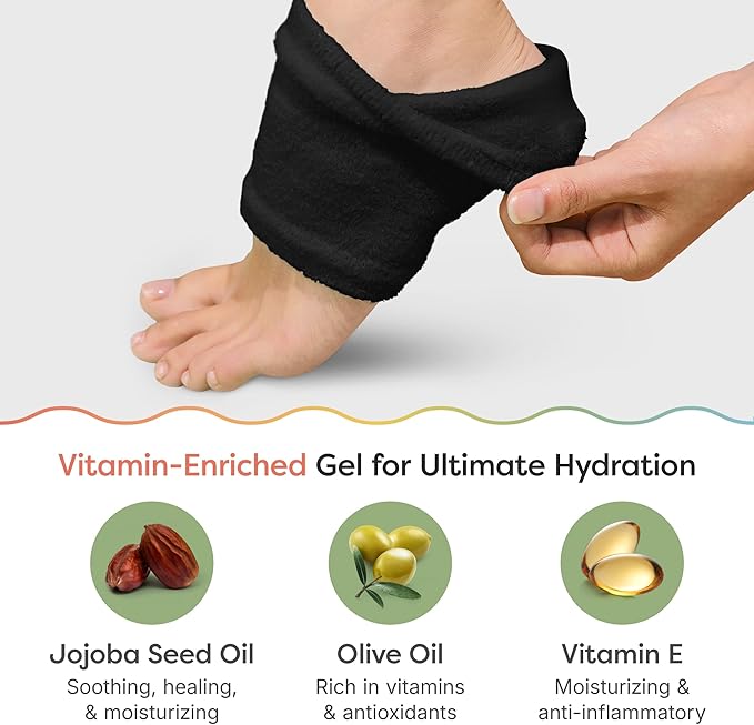 ZenToes Moisturizing Socks for Cracked Heel Treatment, Vitamin E, Olive Oil and Jojoba Oil Infused Heel Socks, Galentines Day Gifts, Self Care Gifts for Women (Fuzzy Black, Regular)