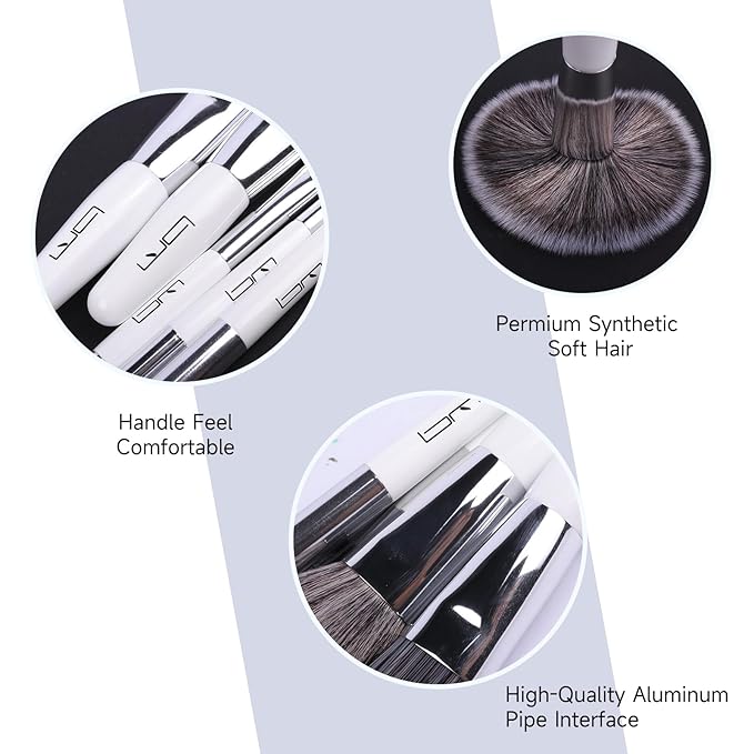 Brush Master Travel Makeup Brushes Set w/Pouch, 5PCS Double Ended Portable Mini Cosmetic Brushes Kit for Foundation, Eyeshadow, Lip, Blush Make Up Brushes Professional(White)